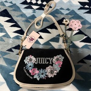 Juicy Couture Black and Cream Floral Crossbody Bag